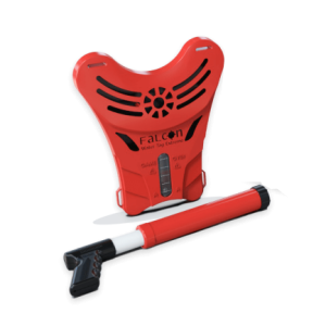 red vest and launcher