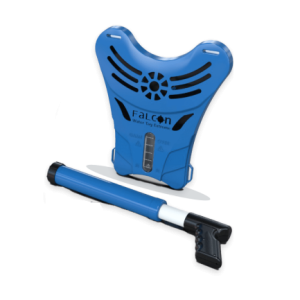 blu vest and launcher